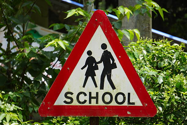 The signboard indicating that the school is ahead