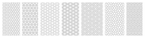 Jewish abstract geometric seamless patterns set with star of David and other Hebrew ornaments line style