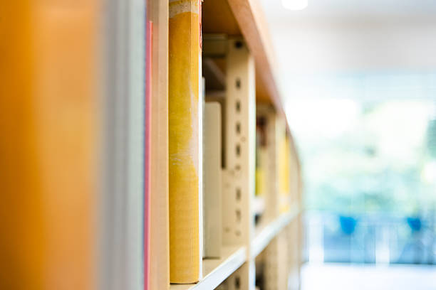 Many books on library book shelves