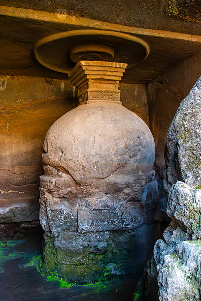 Ancient Stone Stupa in Rock-Cut Cave