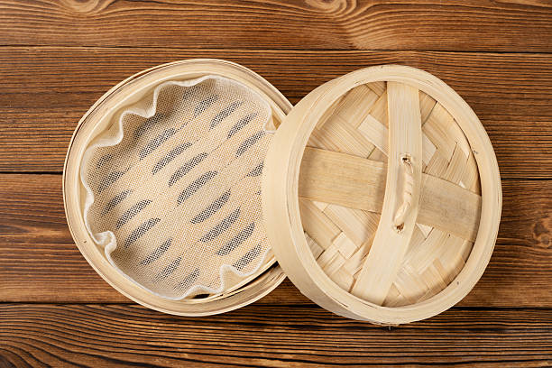 top view traditional Chinese bamboo steamer