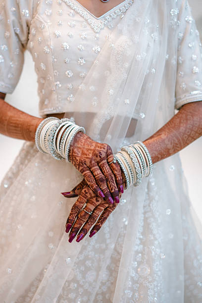 istock Bride’s Mehndi Hands with White Bangles in Elegant Wedding Attire 2228295415