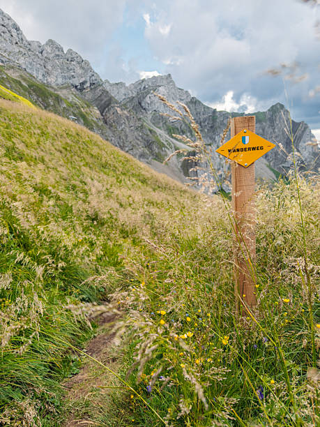 istock Mountain Hiking Trail with Wanderweg Signpost 2228305367