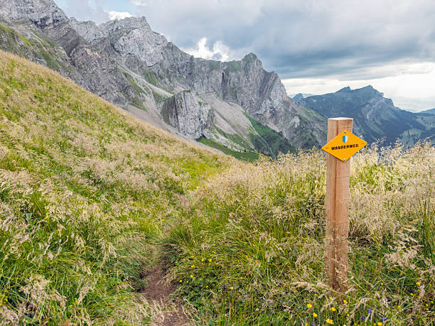 istock Mountain Hiking Trail with Wanderweg Signpost 2228305456
