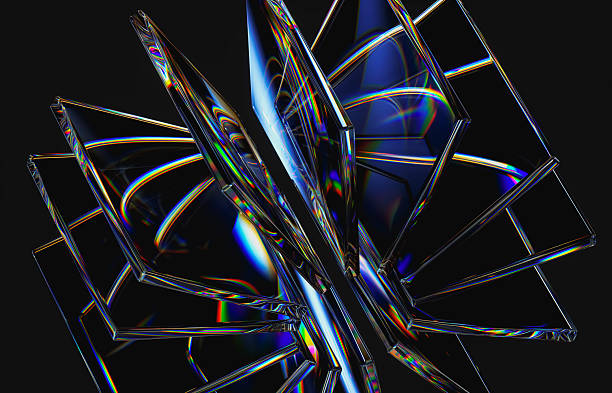 istock Abstract transparent glass shards refracting vibrant rainbow light on dark background. 3d rendering 2228306314