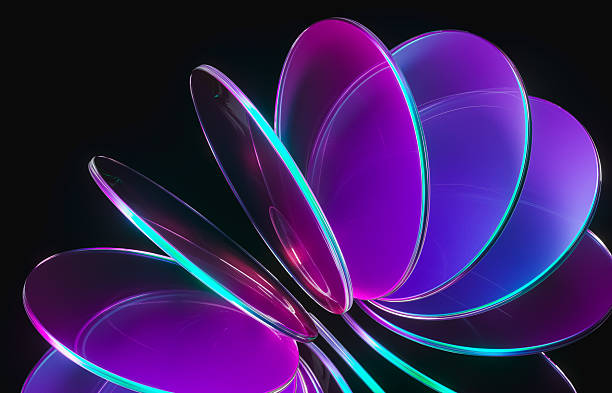 Abstract dynamic layered transparent crystal glass on dark background. 3d rendering