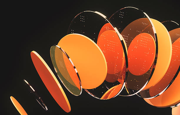 Abstract dynamic layered transparent crystal glass on dark background. 3d rendering