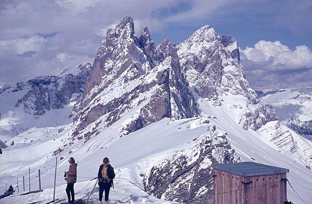 Ortisei, South Tyrol, Italy, 1967. Winter in the Dolomites. Also: vacationers.