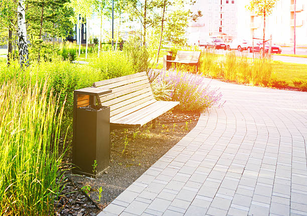 istock Bench on Walkway in green spaces. Landscape Architecture for Public Spaces. 2228323687