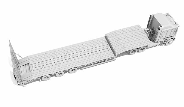 Semi Truck with Trailer in Clay Style Render on White Background 3D Rendering