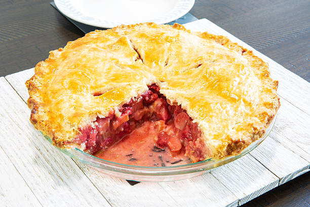 Strawberry and rhubarb fruit pie bittersweet dessert.