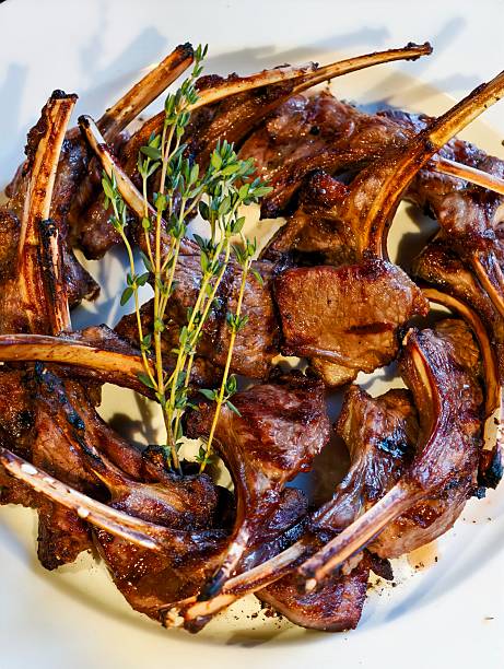 Plate of roasted lamb chops
