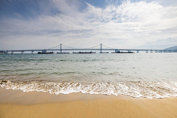 gwangalli beach and bridge in busan, south korea.