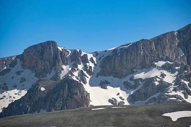 istock Majestic snow-dusted mountain under blue sky. 2228364706