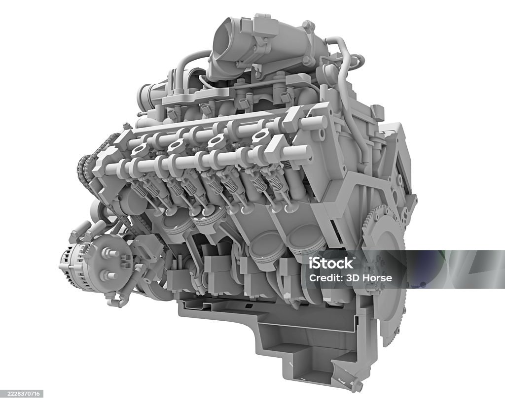 Clay Engine Project Cutaway V8 Engine Section In Clay Style Render On White Background 3d ...