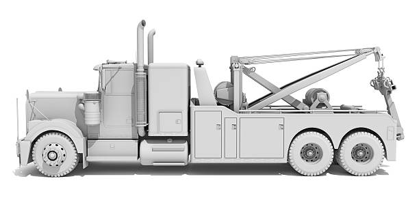 Recovery Service Tow Truck in Clay Style on White Background 3D Rendering