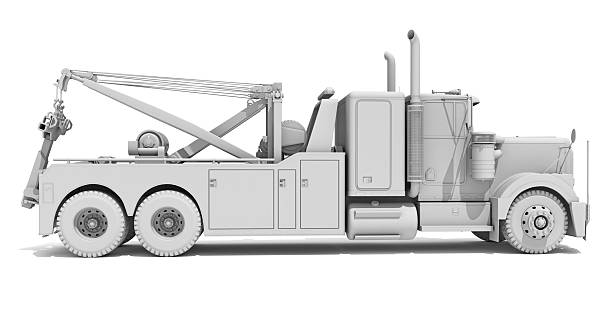 Recovery Service Tow Truck in Clay Style on White Background 3D Rendering
