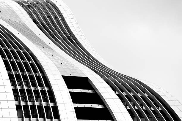 Black and white closeup modern corporate building, abstract background with copy space, full frame horizontal composition, Sydney