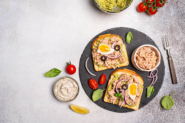istock Open sandwiches with canned tuna 2228376289