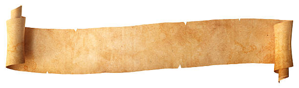 Horizontal paper scroll or parchment manuscript isolated on a white background. Clipping path included. 3d