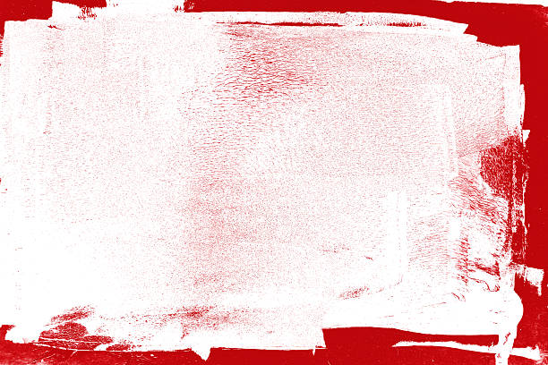 Abstract red paint texture with inverted high contrast effect on white background.