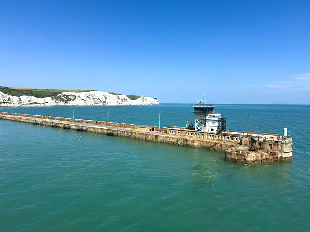 View from a car ferry entering Dover harbour in Kent, UK
