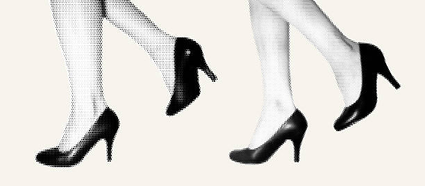 Halftone Effect Illustration of Elegant High Heels and Female Legs
