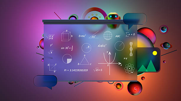 Back to school. Digital school board with mathematical formulas. AI chatbot helping study. New school year. . Creative background