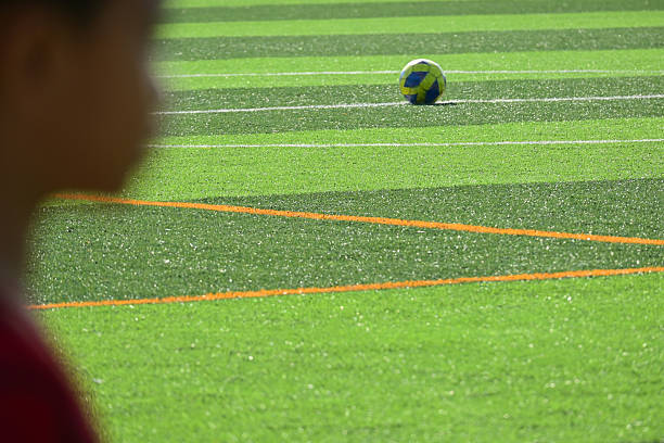 ball on artificial green grass, playground for soccer