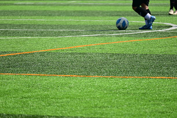training of soccer on green grass artificial