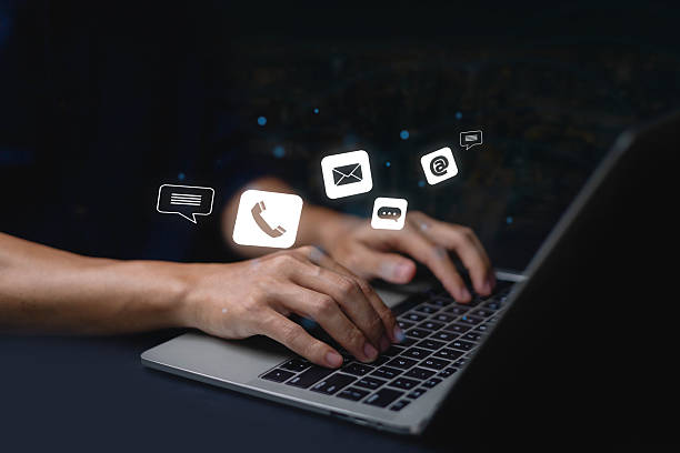 istock Our contact channels are telephone for business using digital technology, sending via email to connect, and computers a network to contact customers for good, fast and modern service. 2228403253