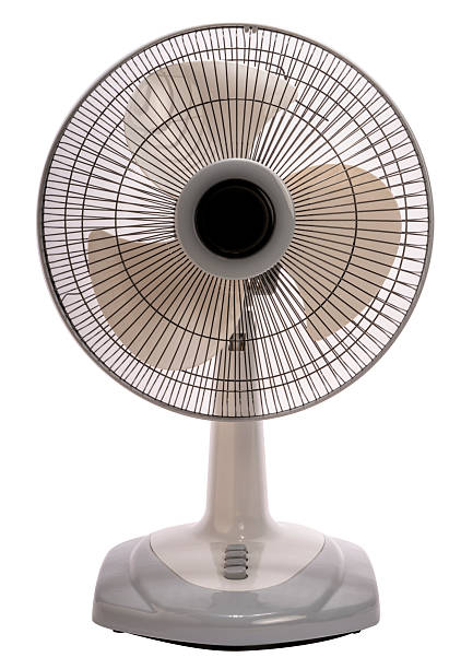 Gray electric fan small size, floor standing isolate on white background with clipping path.
