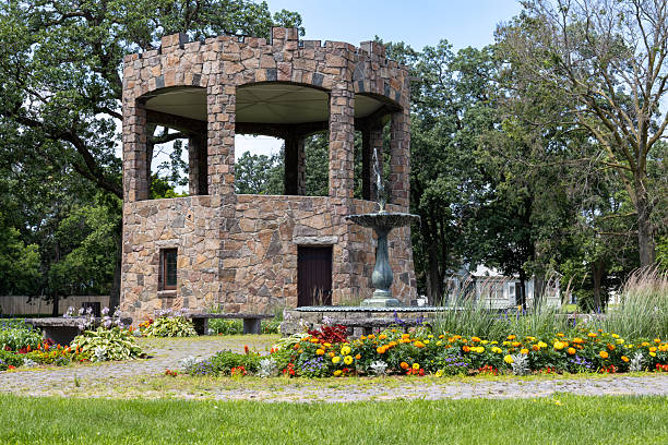 St. Cloud, Minnesota - July 20, 2025: View of the historic 1920 band shell at Barden Park, a city park on the campus of St. Cloud State University.