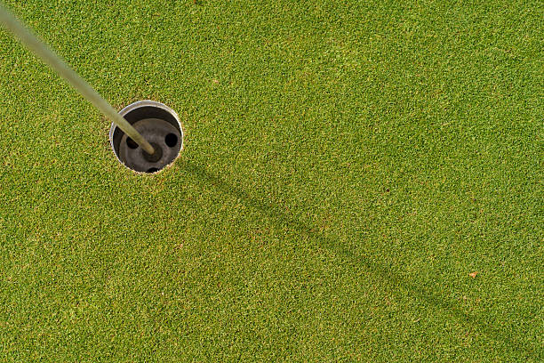 Closeup photo of golf ball resting near the hole on the putting green, creating a sense of anticipation and precision. Ideal for concepts like focus, sports success, near win, or accuracy in golf.