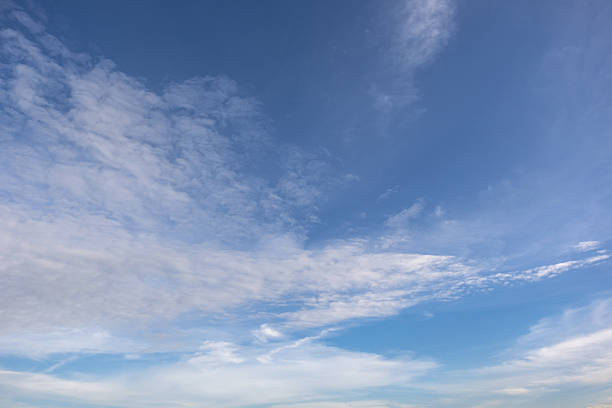 istock Panoramic view of clear blue sky and clouds, Blue sky background with tiny clouds. White fluffy clouds in the blue sky. Captivating stock photo featuring the mesmerizing beauty of the sky and clouds. 2228413941