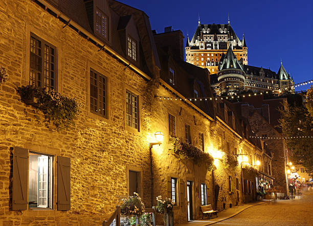 Old Quebec City Street illuminated at night, Canada