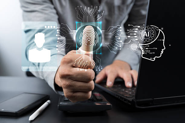 istock Fingerprint biometric scan with AI interface for identity verification and cybersecurity access control system 2228423863