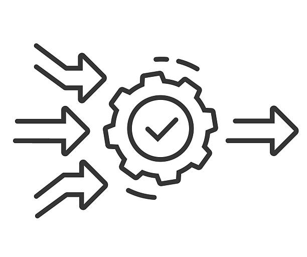 bildbanksillustrationer, clip art samt tecknat material och ikoner med simplify business process workflow icon line stroke graphic vector, outline thin linear operation method automation management implementation sign symbol, improve work flow efficiency tech - lätthet