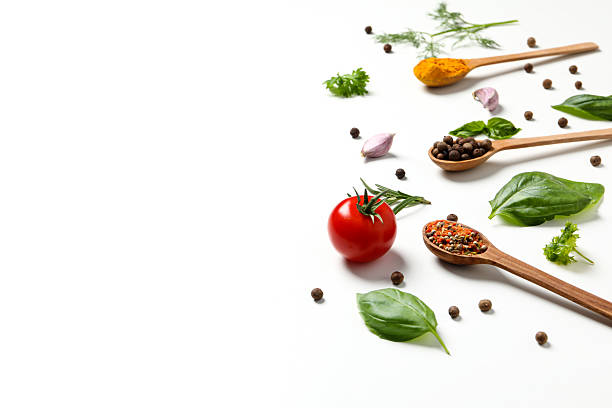istock Different cooking ingredients and spices on white background 2228445214
