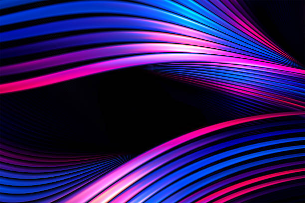 istock Wavy neon lines abstract background, framing black copy space. Fractal render. 2228455645