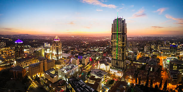 istock Sandton City centre cityscape at sunset, dusk 2228455956
