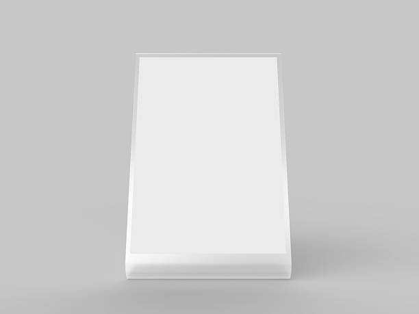 istock 3D Realistic Acrylic Flyer Stand Mockup with white paper. Blank rectangular stand A4 paper display information for menu label, restaurant, cafe, price tag, banner, picture stand, sign holder, ads 2228466248