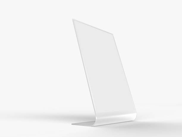 istock 3D Realistic Acrylic Flyer Stand Mockup with white paper. Blank rectangular stand A4 paper display information for menu label, restaurant, cafe, price tag, banner, picture stand, sign holder, ads 2228466282