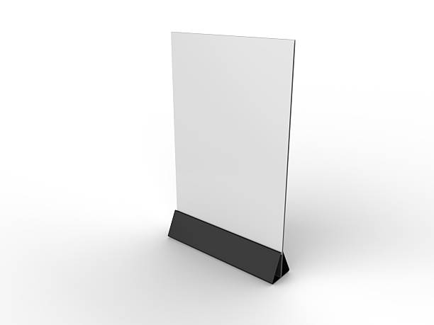 istock 3D Realistic table stand, table tent mockup with plastic base and white paper acrylic. Blank card holder display information for menu label, restaurant, cafe, banner, picture stand, sign holder, ads 2228466283