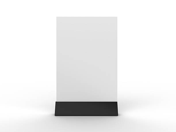 istock 3D Realistic table stand, table tent mockup with plastic base and white paper acrylic. Blank card holder display information for menu label, restaurant, cafe, banner, picture stand, sign holder, ads 2228466368