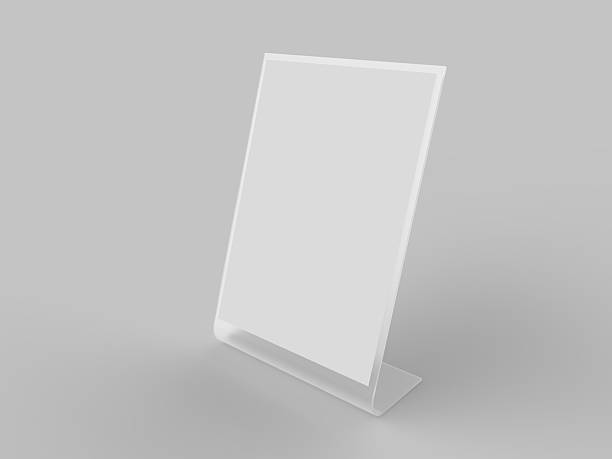 istock 3D Realistic Acrylic Flyer Stand Mockup with white paper. Blank rectangular stand A4 paper display information for menu label, restaurant, cafe, price tag, banner, picture stand, sign holder, ads 2228466493