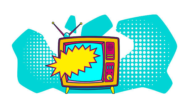 istock Comic retro tv on halftone and dots backdrop. Vector colorful background in pop art retro comic style. Cartoon vintage 70s, 80s television 2228468450