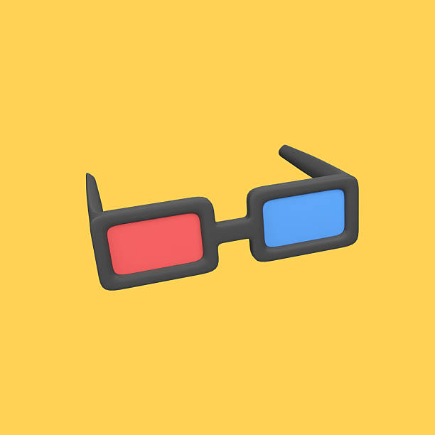 A pair of cyan red cardboard 3D glasses on orange background.