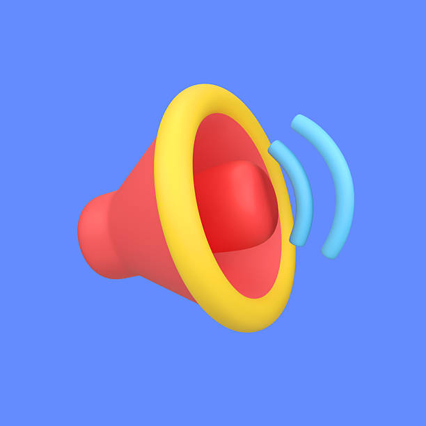 This Modern and Clean 3D Render features a Yellow megaphone Icon centered on a Blue Circle Push Button. The Simplicity of the Design Element, set against a light Blue Abstract Backgrounds with a Reflecting surface, makes it an ideal Symbol for Broadcasting, Proclaiming a Message, or an Urgent - Single Word Update - Communication. This User Experience Button is suitable for a Mobile App or Web Page, representing Technology for making a News Event public or a Notification Icon for Marketing and Online Advertising during a Publicity Tour. It grabs Focus - Concept and signals important Information Resources or a Request.