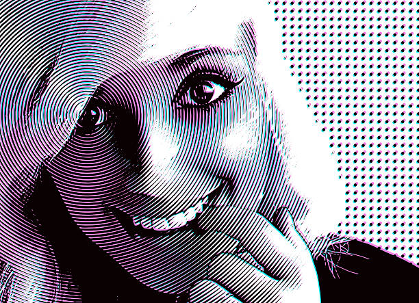 istock Cute young woman with ecstatic facial expression and Glitch Technique 2228480154